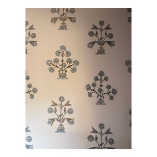 Thibaut “Indian Flower” Wallpaper, Spa Blue – Sealed Double Roll For Sale