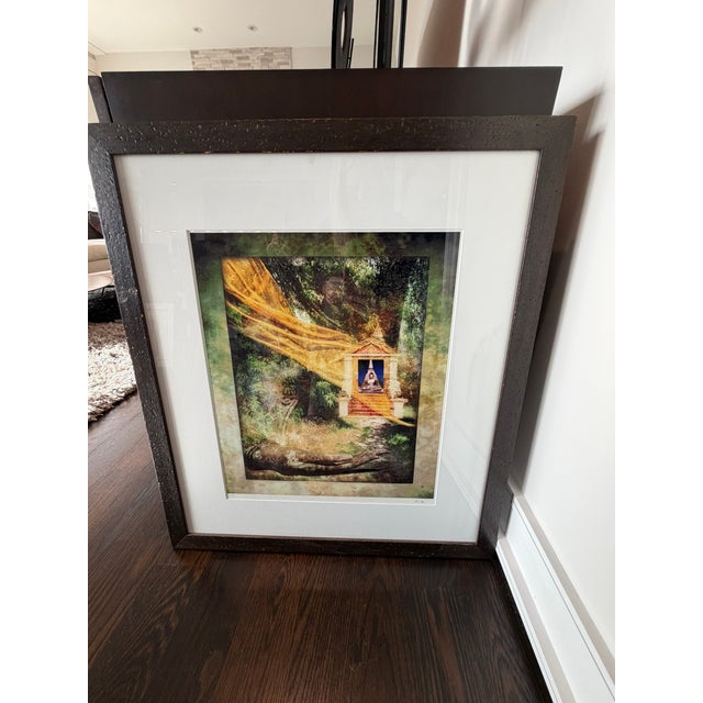 Ethereal Temple Scene, Lush Greenery, Golden Drapery, Fine Art Photography Framed For Sale - Image 9 of 11