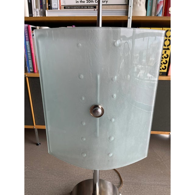 Metal 1980s Postmodern Glass Panel Steel Lamp For Sale - Image 7 of 12