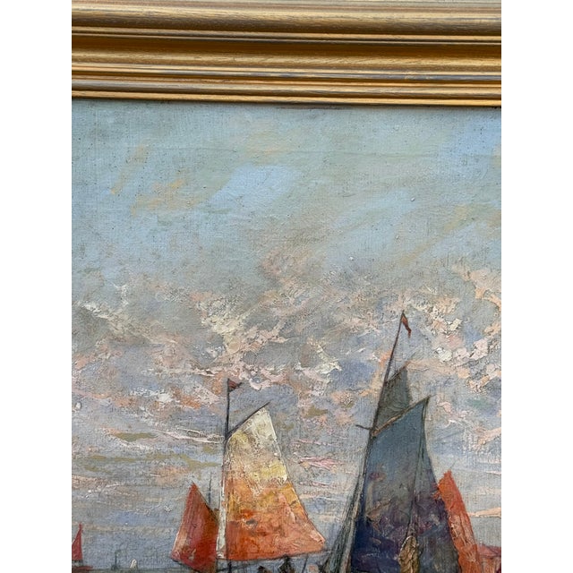 English 19th Century Oil Painting, "Fishermen at Sunset" For Sale - Image 3 of 9