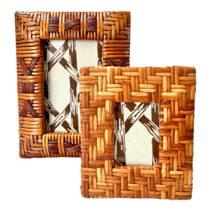 Vintage Woven Rattan Picture Frames – Set of 2 Handwoven Boho Coastal Frames With Easel Backs