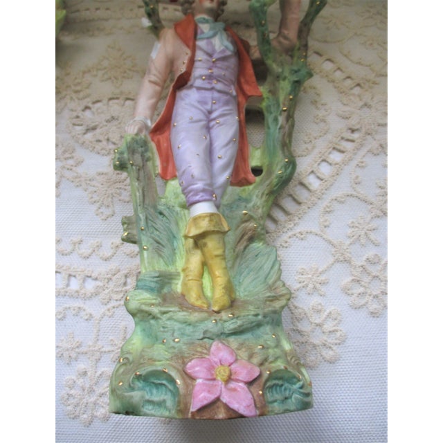 Antique Late 19th Century Victorian French Ornate Bisque Figurines Young Maiden & Gentleman Pair For Sale In Columbia, SC - Image 6 of 12
