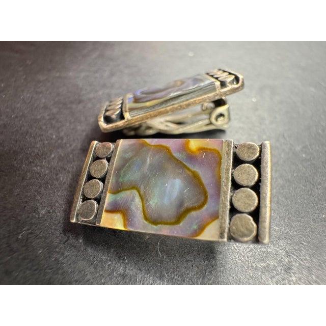 1950s Native American Abalone Sterling Clip on Earrings, A Pair For Sale - Image 4 of 8