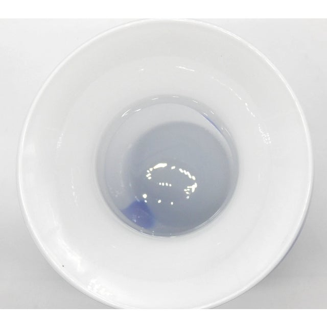 Mid-Century Modern Vintage Murano Style White Blue Swirl Glass 10" Vase For Sale - Image 3 of 4