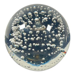 Vintage Blown Clear Controlled Bubble Art Glass Sphere Paperweight - 3.5" For Sale