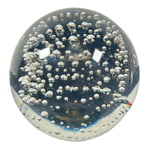 Vintage Blown Clear Controlled Bubble Art Glass Sphere Paperweight - 3.5"