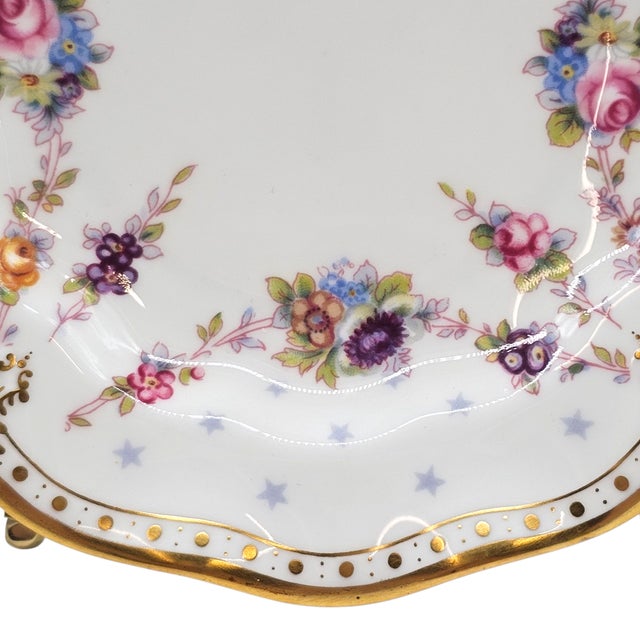 Mid 20th Century Mid 20th Century English Royal Crown Derby Bone China Floral Bread Plate Royal Antoinette Pattern 6" 4 Pieces For Sale - Image 5 of 10