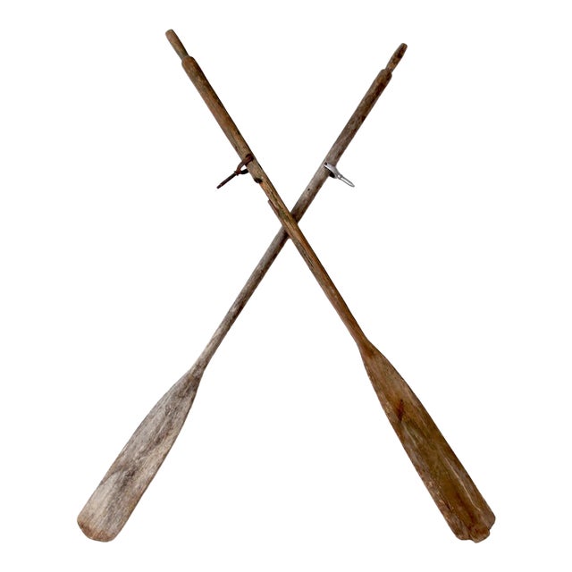 Vintage Wooden Boat Oars Pair For Sale