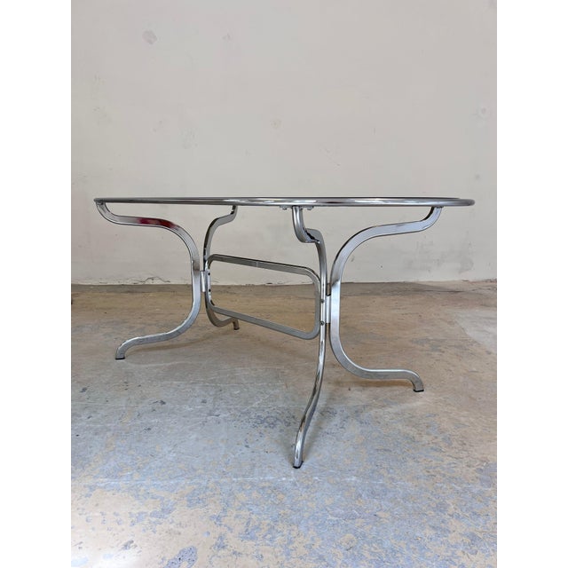 Gray Oval Dining Table in Chrome and Smoked Glass by Gastone Rinaldi for Rima For Sale - Image 8 of 11