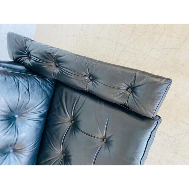Vintage Scandinavian Black Buttoned Leather Sofa from Ikea, 1960s For Sale - Image 9 of 18