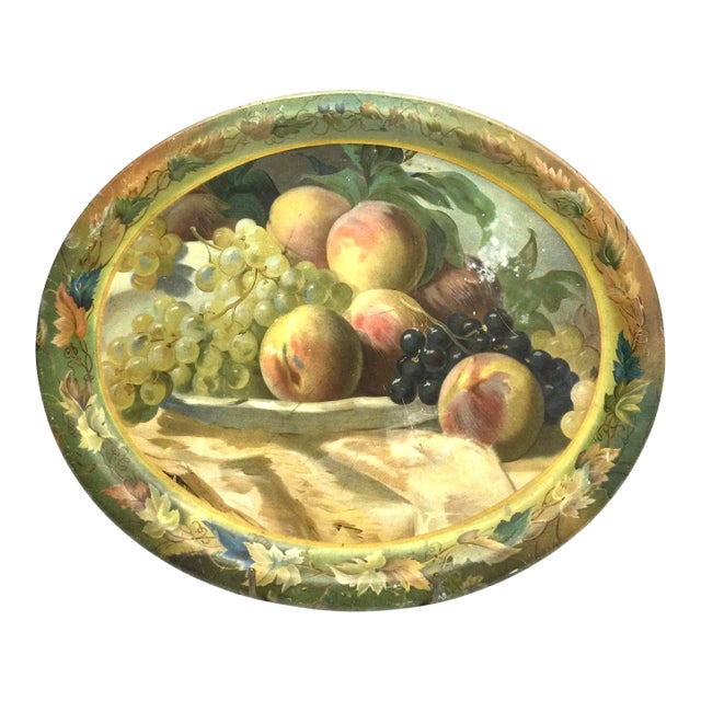 Authentic Antique Toleware Platter Serving Tray For Sale