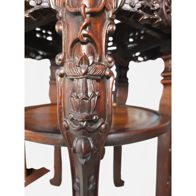 Companion Pair of Late Qing Dynasty–Early Republic Era Cantonese Carved Hardwood Marble-Top Stands For Sale - Image 14 of 14