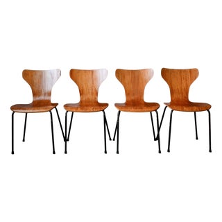 Mid-Century Scandinavian Tubular Plywood Stackable Chairs, 1950s, Set of 4 For Sale