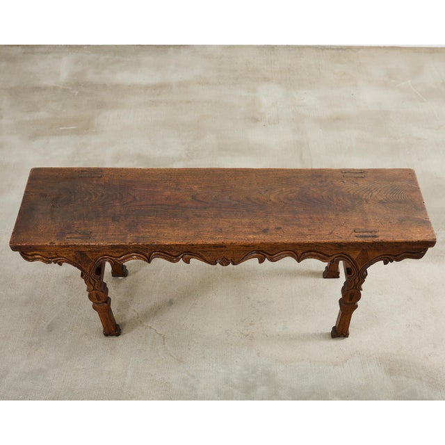 Rustic Anglo-Indian Carved Hardwood Bench Seat For Sale - Image 4 of 12