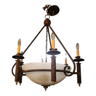 Vintage Neoclassical Six Light Chandelier With Rustic Finish For Sale