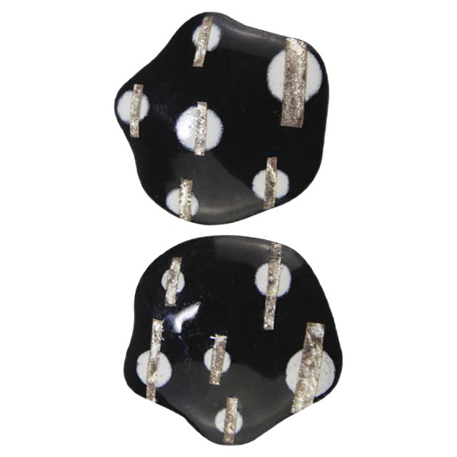 Enamel Earclips from Atelier Casanova, 1950s, Set of 2 For Sale