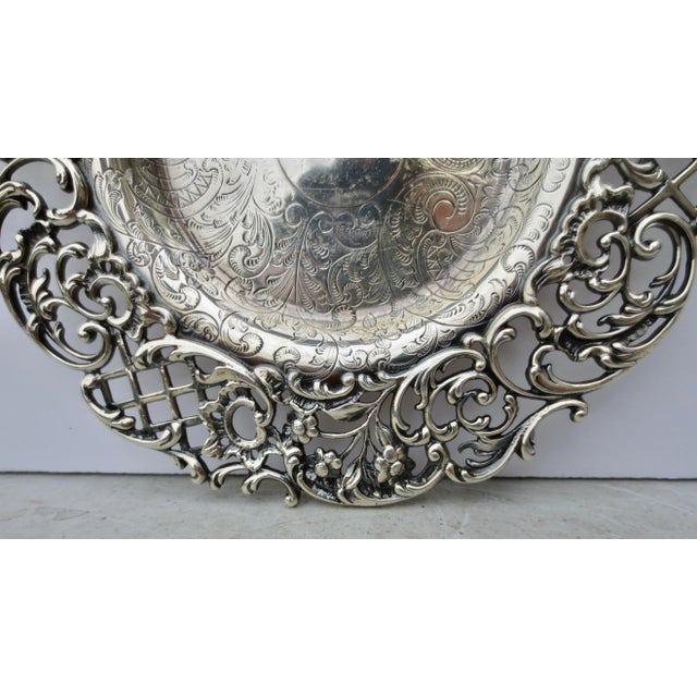 Silver tray from the mid-19. High style Beaux-Arts open work filigree border. The bowl with etched design. Scrolling...