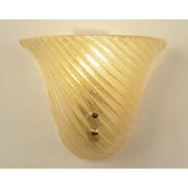 1970s Ribbed Amber and Golden Murano Glass Wall Lamps, 1960s, Set of 2 For Sale - Image 5 of 11