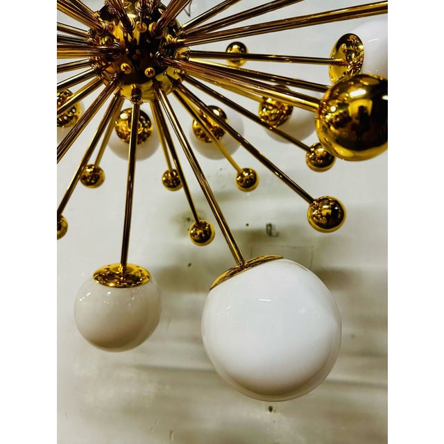 Vintage Italian Sputnik Chandelier in Brass and Opaline Glass, 1970s For Sale - Image 6 of 9