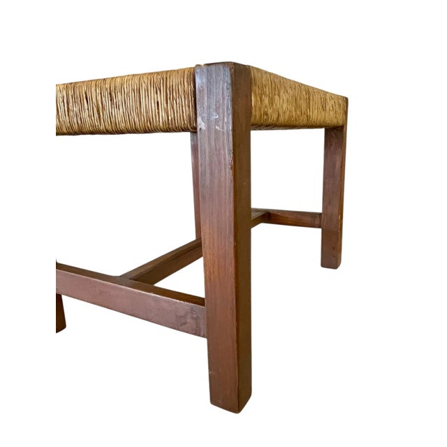 Early 20th Century Antique Arts and Crafts Oak and Rush Seat Footstool For Sale - Image 5 of 12