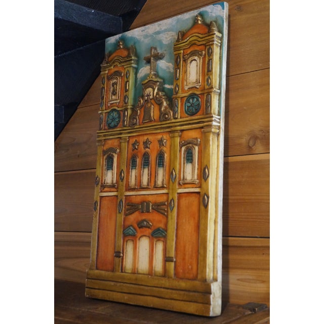 A beautiful handmade carved wood church retablo which is signed on the back. Large and impressive. Measures 26.5 inches...