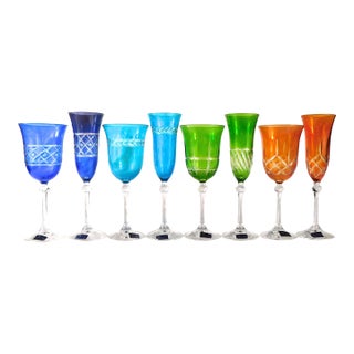 1950s Le Sielle Cut to Clear Wine Glasses - Set of Eight For Sale