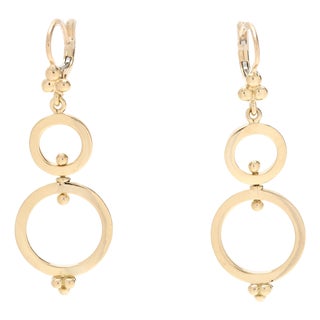 Temple St. Clair Circle Dangle Earrings, 18k Yellow Gold, Length 1.75 In, A Pair For Sale