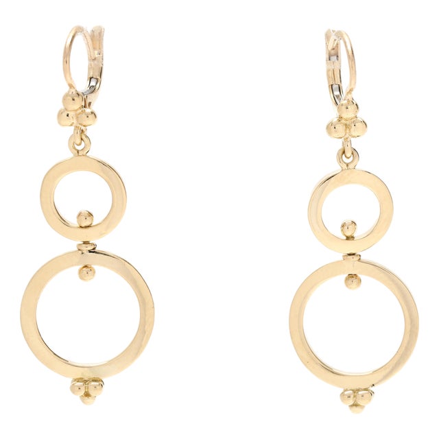 Temple St. Clair Circle Dangle Earrings, 18k Yellow Gold, Length 1.75 In, A Pair For Sale