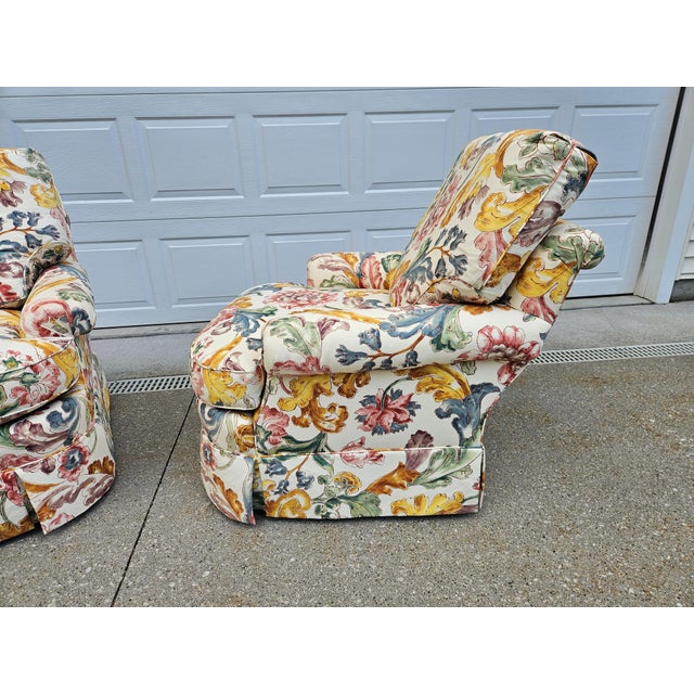 Baker Furniture Floral Print Swivel Chairs For Sale - Image 9 of 15