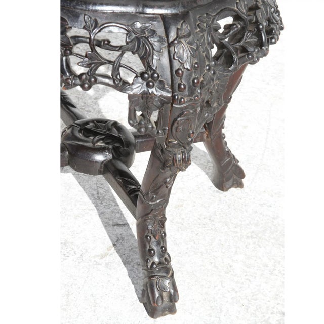 Wood Chinese Carved Hongmu Wood Stand With Marble Insert For Sale - Image 7 of 9