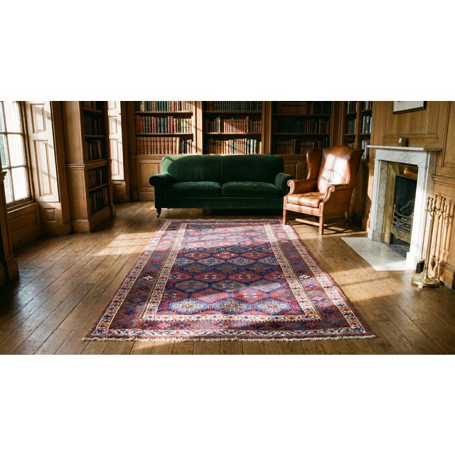 Blue 1900s Blue Diamond Tribal Antique Persian Kurdish Rug 4'2" X 9'9" Hand Knotted Wool Carpet For Sale - Image 8 of 8