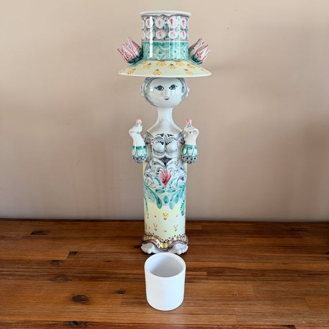 Late 20th Century Pair of Impressive Large Bjorn Wiinblad Ceramic Figural Candlesticks With Inserts For Sale In New York - Image 6 of 12