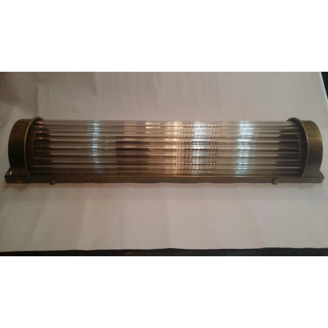 Vintage Art Deco Skyscraper Rod Ship Light Wall Sconces Fixture in Brass & Glass - a Pair For Sale - Image 4 of 8