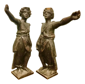 18th Century Italian Carved Wood Sculptures - a Pair