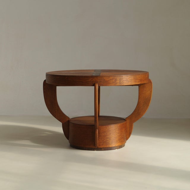 Modern Art Deco Amsterdam School Oak Side Table with Macassar Ebony Inlay, Netherlands, 1920s For Sale - Image 3 of 16