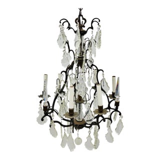 Late 20th Century French Style Wrought Iron & Crystal Chandelier For Sale