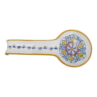 Ricco Deruta Italian Majolica Brightly Hand Painted Pottery Spoon Rest For Sale