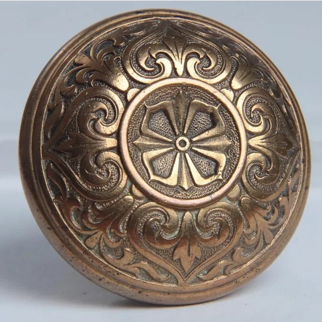 Metal 19th Century Antique American Ornamental Bronze Door Knob With Rosette For Sale - Image 7 of 9