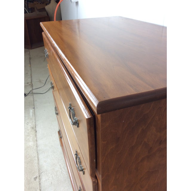Vintage Maple Chest of Four Drawers With Brass Hardware and Small Mirror For Sale - Image 9 of 17