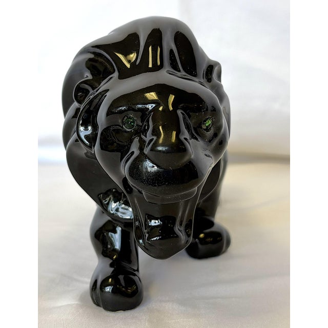 Vintage Ceramic Lion With Green Glass Eyes For Sale - Image 10 of 13