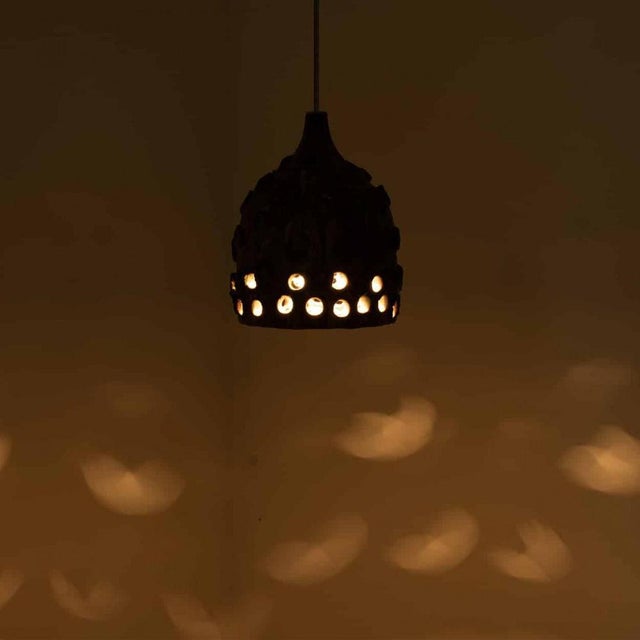 Brown Brown and Green Ceramic Pendant with Holes, Denmark, 1960s For Sale - Image 8 of 13