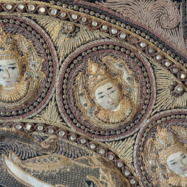 Antique Burmese Sequined Elephant Textile Wall Hanging in Wood Frame For Sale In Los Angeles - Image 6 of 8