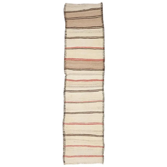 Textile Mid 20th Century Vintage Striped Modern Kilim Runner For Sale - Image 7 of 7