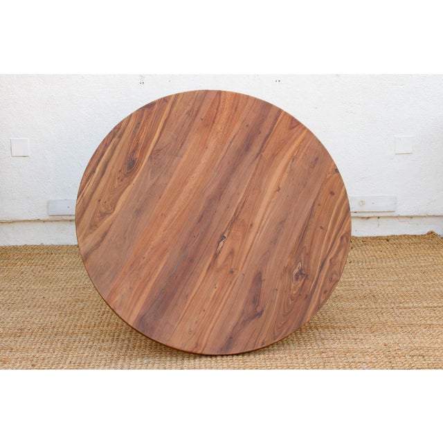Finely Carved Reclaimed Teak Round Pedestal Dining Table For Sale - Image 11 of 12