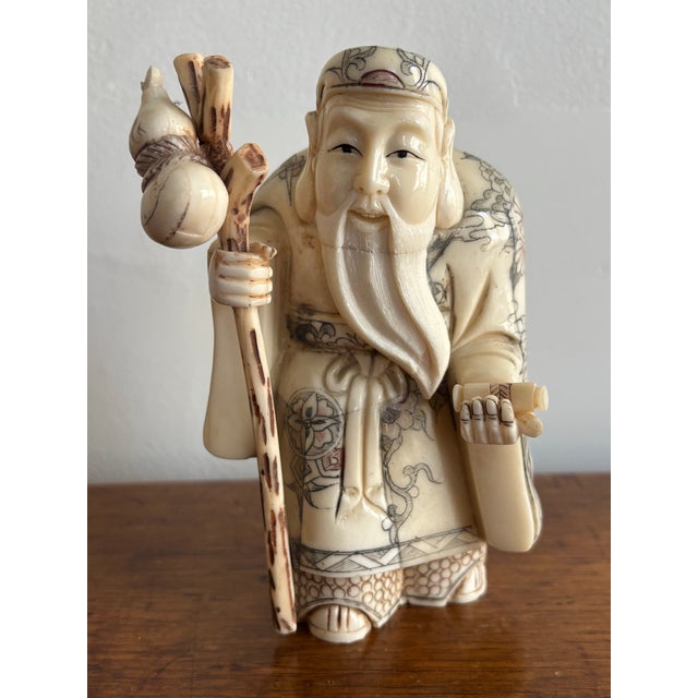 Antique Carved Bone Chinese Immortal of Shou Lao, Late 1800s For Sale - Image 10 of 10