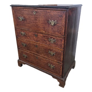 Late 19th Century English Victorian Oak Banded Chest With Pullout Secretaire Drawer For Sale