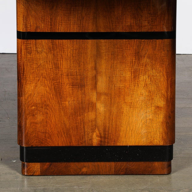 Art Deco Streamlined Book-Matched & Burled Walnut W/ Black Lacquer Dining Table For Sale - Image 11 of 18