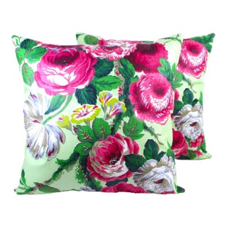 1930s Vintage Kandell Chintz Fabric 18" Square Throw Pillow Covers - Pair For Sale