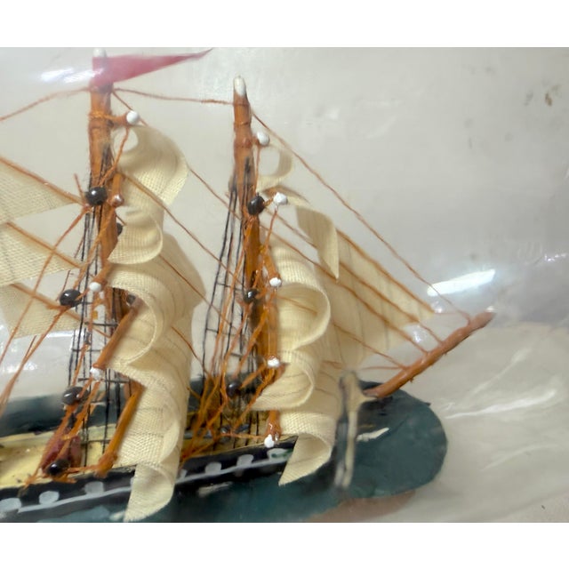 Vintage Handmade Nautical Wood Sail Ship Boat in Glass Bottle Model Sculpture For Sale - Image 11 of 14