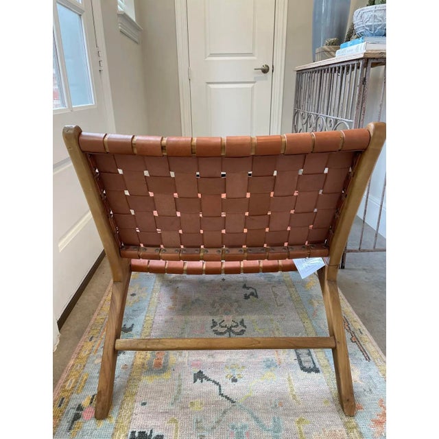 Modern Elk Group International Modern Teak Woven Leather Chair For Sale - Image 3 of 7